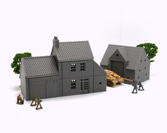 Set de granja francesa de Normandía - Terreno de la Segunda Guerra Mundial para juegos de mesa, miniatura impresa en 3D para Bolt Action - Cadena de Mando - Flames of War