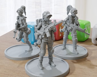 Sexy Girls Rifle Squad - Three - Modern Wargaming Miniatures for Tabletop RPG - 20mm / 28mm / 32mm Scale Minifigures