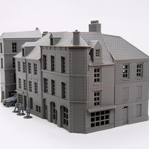Caen Corner Buildings Set - WW2 Normandy Scenery - 3D Printed Miniature Wargaming Terrain 28mm / 20mm / 15mm Scale