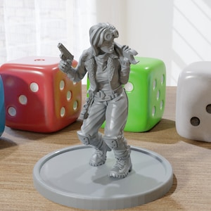 Armed Mechanic Girl - Post-Apocalyptical Miniatures for Zona Alfa - Fallout Wasteland - Tabletop RPG - 20mm / 28mm / 32mm Scale Minifigure