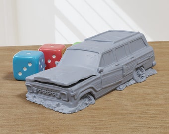 Wrecked Jeep Wagoneer Classic - 3D Printed Vehicle for Miniature Tabletop Wargames TTRPG