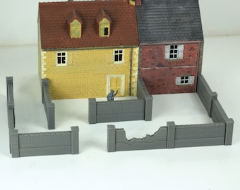 Normandy Brickstone Walls Set 9pc - 3D Printed Tabletop Wargaming Terrain for Miniature Games like Bolt Action, Flames of War