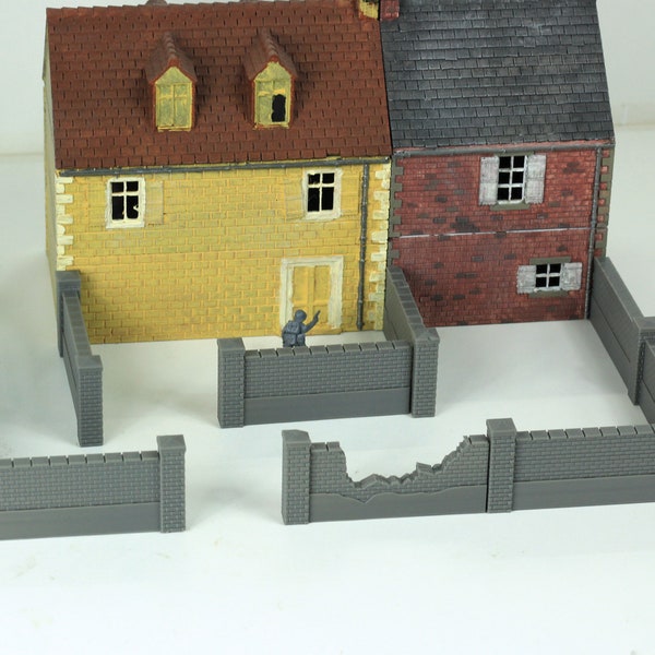 Normandy Brickstone Walls Set 9pc - Terrain de wargaming de table imprimé en 3D pour des jeux miniatures comme Bolt Action, Flames of War