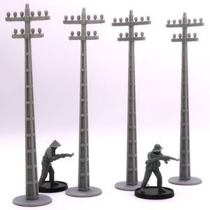 Euro Asian Telephone Poles Set (4pc) - 3D Printed Tabletop Wargaming Terrain - Ideal for Games like Oscar Mike - Vietnam Alpha