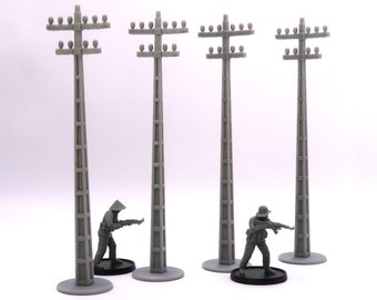 Euro Asiatisches Telefonmast Set (4 Stück) - 3D Gedrucktes Tabletop Wargaming Gelände - Ideal für Spiele wie Oscar Mike - Vietnam Alpha