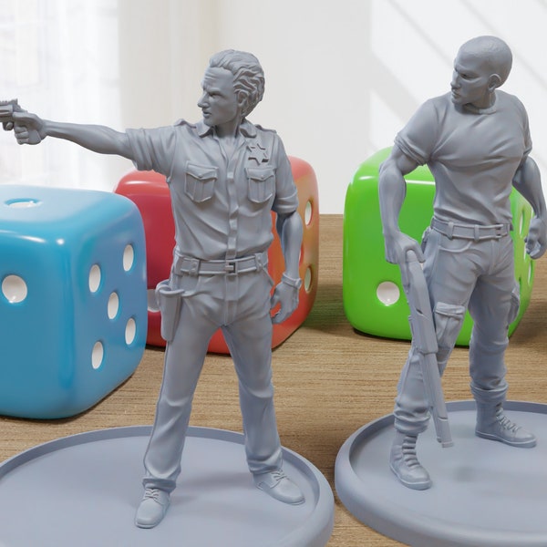 Rick and Shane - 3D Printed Minifigures for Zombie Post Apocalyptic Miniature Tabletop Games TTRPG
