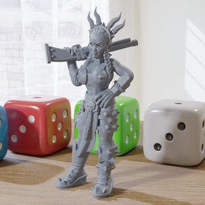 Punk Female with Horns - 3D Printed RPG Minifigure - Cyberpunk / Sci-Fi - 28mm / 32mm Scale
