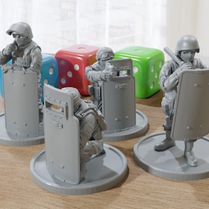 Riot Shields Squad - Modern Wargaming Miniatures for Tabletop RPG - 20mm / 28mm / 32mm Scale Minifigures