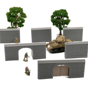 Normandy Town Walls with Gate - French Town V4 - 3D Printed Miniature Wargaming Terrain 28mm / 20mm / 15mm Scale
