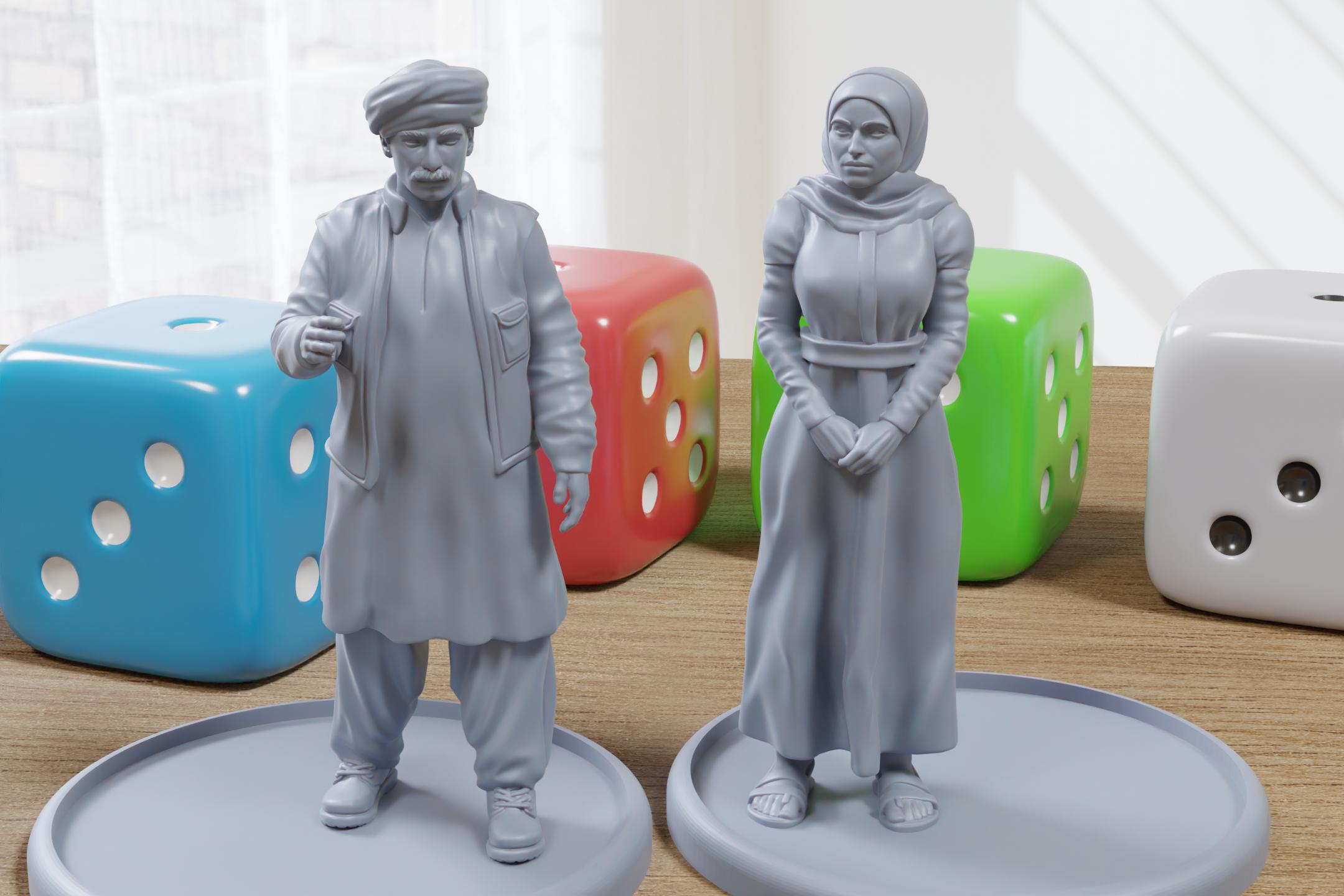 中東民間人ミニチュアセット – 3Dプリント製ウォーゲームフィギュア