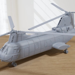 CH-46E Chinhook Troop Transport Helicopter - 3D Printed Vehicle for Miniature Tabletop Wargames - 28mm / 20mm / 15mm Scales