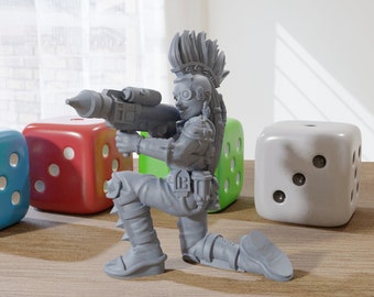 Punk donna con lanciarazzi - Minifigure RPG stampata in 3D - Cyberpunk / Sci-Fi - Scala 28mm / 32mm