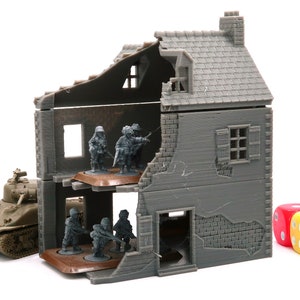 Normandy French House DS-T1 Destroyed (Volume 1) 3D Printed Tabletop Wargaming Terrain for Miniature Games like Bolt Action, Flames of War