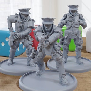 Cyber Police Officers - 3D Printed Proxy Minifigures for Sci-fi Miniature Tabletop Games like Stargrave and Five Parsecs from Home