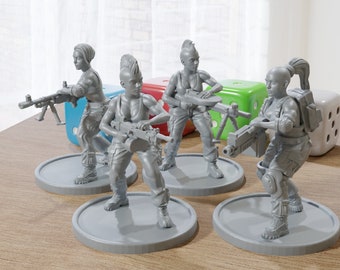 Punk Girls with Machine Guns -  - 28mm/32mm Minifigures - Post Apocalyptic - Modern Wargaming Miniatures for Tabletop RPG