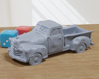 Wrecked Vintage PickUp - 3D Printed Vehicle for Miniature Tabletop Wargames TTRPG