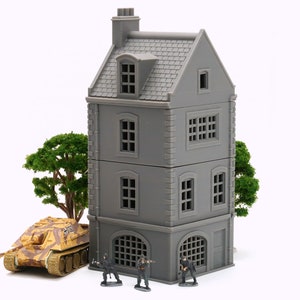 French Commercial Corner House T3 - Tabletop Wargaming WW2 Terrain | Miniature 3D Printed Model | Flames of War & Bolt Action
