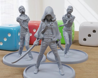 Michonne Hooded Zombies - 3D Printed Minifigure for Zombie Post Apocalyptic Miniature Tabletop Games TTRPG