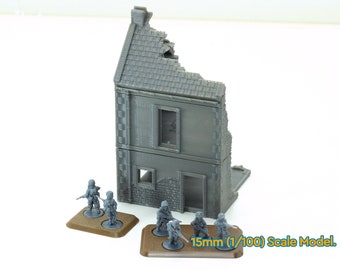 ノルマンディー地方のフランス村の家 DS-T6 (ボリューム2) - テーブルトップウォーゲーム用地形 | 破壊済み - 無傷 | 3Dプリントミニチュア | Flames of War