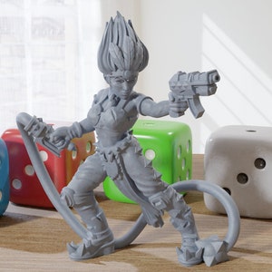 Punk Female with Whip - 3D Printed RPG Minifigure - Cyberpunk / Sci-Fi - 28mm / 32mm Scale