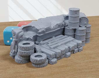 壊れた車の障害物 - ミニチュア卓上ウォーゲームTTRPG用の3Dプリント車両