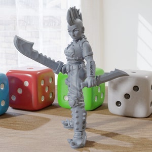 Love Kill Punk Female - 3D Printed RPG Minifigure - Cyberpunk / Sci-Fi - 28mm / 32mm Scale