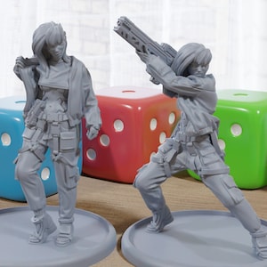 Yumiko - Minifiguras impresas en 3D - Cyberpunk / Ciencia ficción - Juegos de guerra en miniatura de mesa - Minifiguras a escala de 28 mm / 32 mm