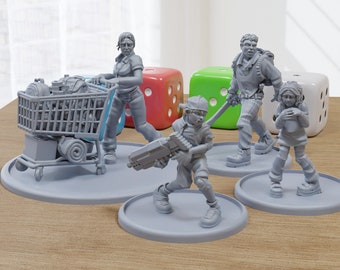 サバイバーファミリー - ゾンビ終末世界ミニチュアテーブルトップゲーム（TTRPG）用3Dプリントミニフィギュア