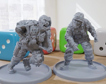 Soldier Zombies Duo -  3D Printed Minifigures for Post Apocalyptic Miniature Tabletop Games like Zona Alfa - Fallout Wasteland