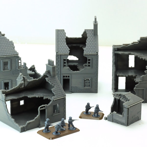 Vernietigd of intact - Normandy French Village Set (VOLUME 2) - Tabletop Wargaming WW2 Terrain | Miniatuur 3D-geprinte | Vlammen van oorlog