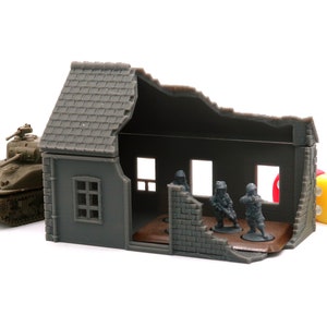 Normandy Small House Destroyed (Volume 1) 3D Printed Tabletop Wargaming Terrain for Miniature Games like Bolt Action, Flames of War