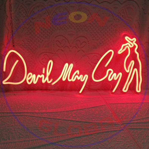 Devil May Cry neon, sypialnia główna/pokój zabaw wystrój salonu, sypialnia neon, znak neonowy DMC, sztuka ścienna DMC, wystrój pokoju gier