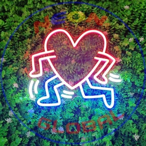 Keith Haring Art Street Neon Sign , Party Neon, Bedroom Custom Neon Light, Led Neon, Wall Decor Heart  Sign