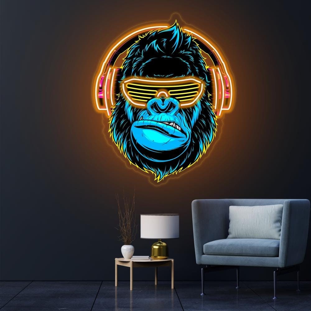 Handmade Gorilla Headphones LED Neon Sign: Custom Wall Decor - Etsy