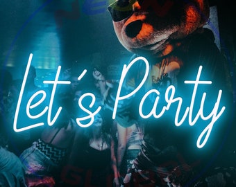 Let&#39;s Party Neon Sign: Custom Ice Blue Acrylic, Party Decor