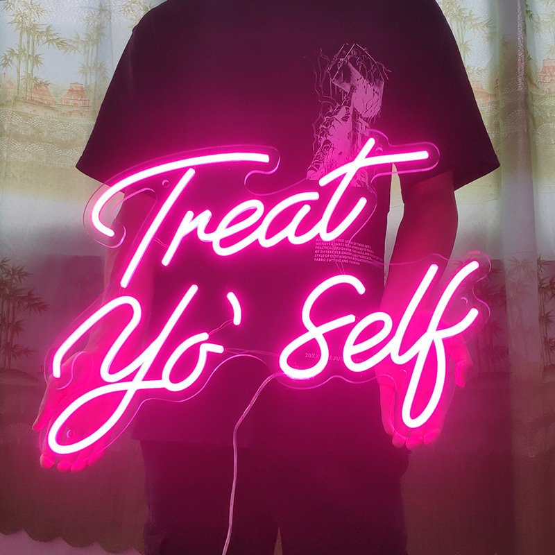 Custom Pink Neon Sign: Treat Yourself LED Wall Decor