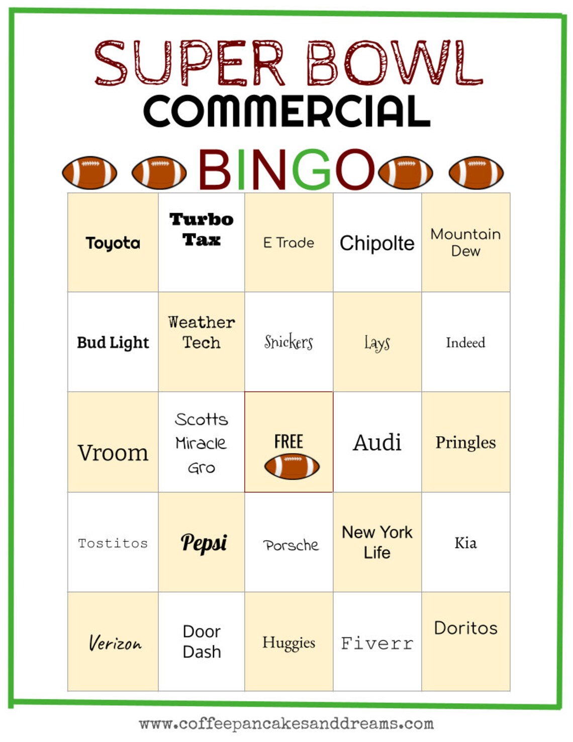 Updated 2021 Super Bowl Commercial Bingo Game Cards Set Of 13 Etsy