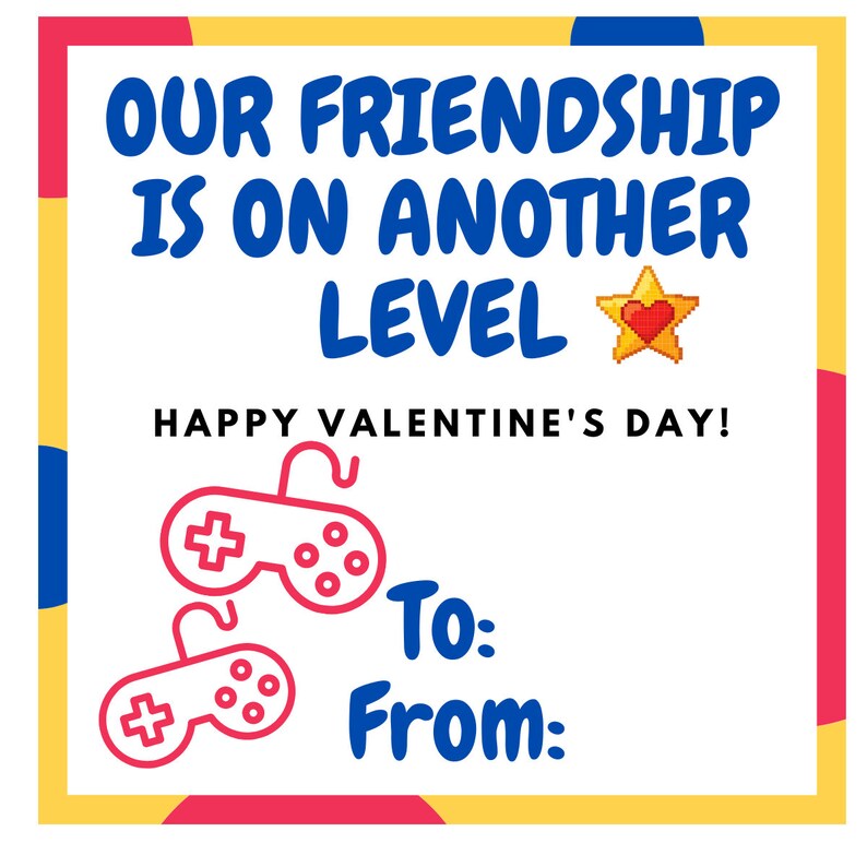 Printable Valentine's Day Video Game Cards for Kids Classroom Party