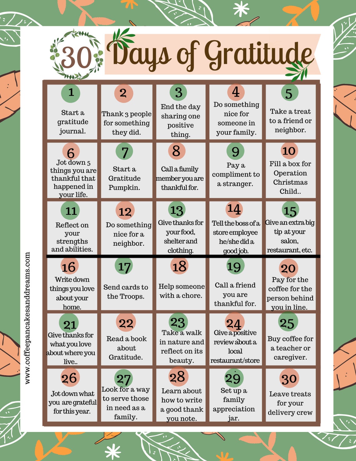 Gratitude Calendar Acts of Kindness Thanksgiving Printable Etsy