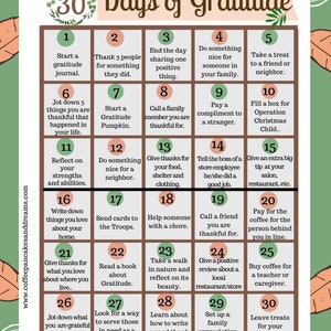 30 Days of Gratitude Calendar: Kindness Challenge (printable PDF) - Etsy