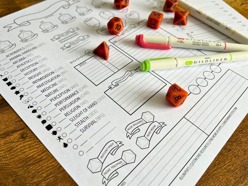 D&amp;D Character Sheet PDF or Printable Character Sheet for - Etsy Canada