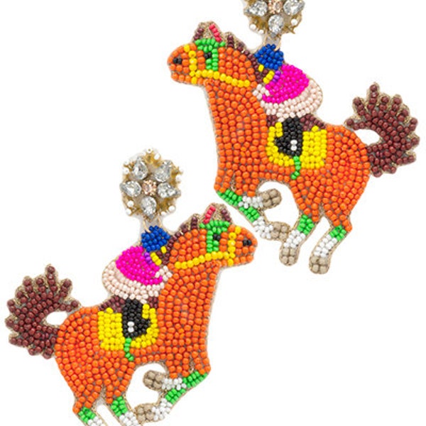 Colorful Beaded Derby Racehorse Earrings