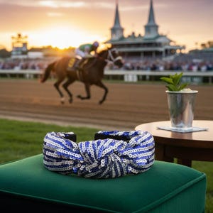 Blue and White Sequence Knotted Headband