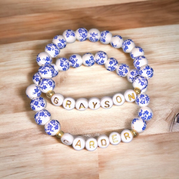 Personalized Blue and White Porcelain Bracelets