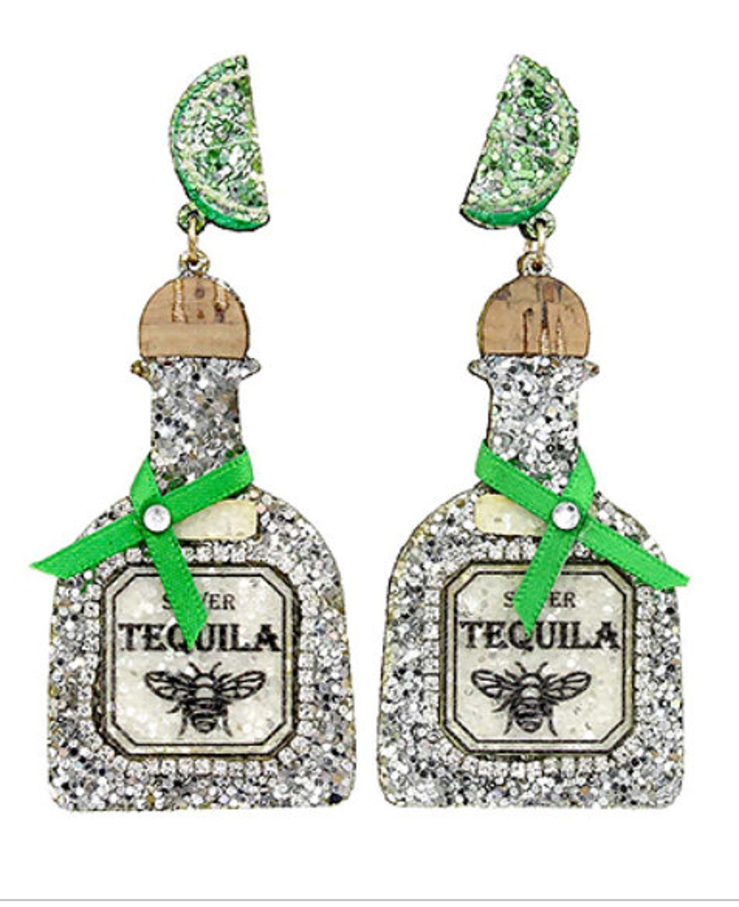 Tequila Bottle & Lime Glitter Earrings Etsy