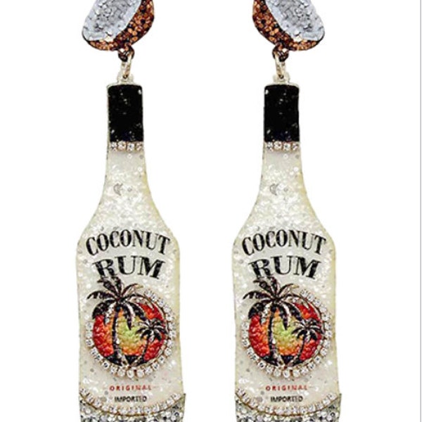 Coconut Rum Bottle Glitter Earrings