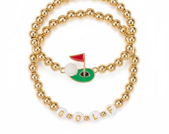 Golf green double strand gold beaded bracelet