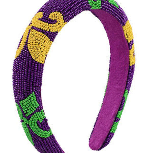 Mardi Gras Fleur De Lis Beaded Headband