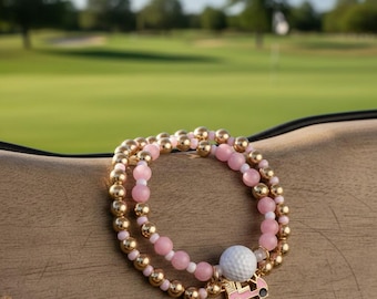 Pink Golf Cart double strand Beaded Bracelet