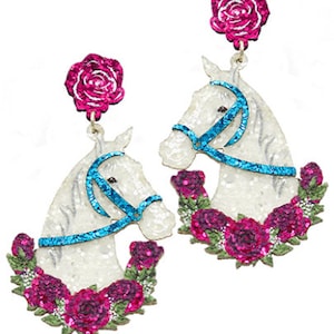 Glitter Horse Head & Flower Earrings